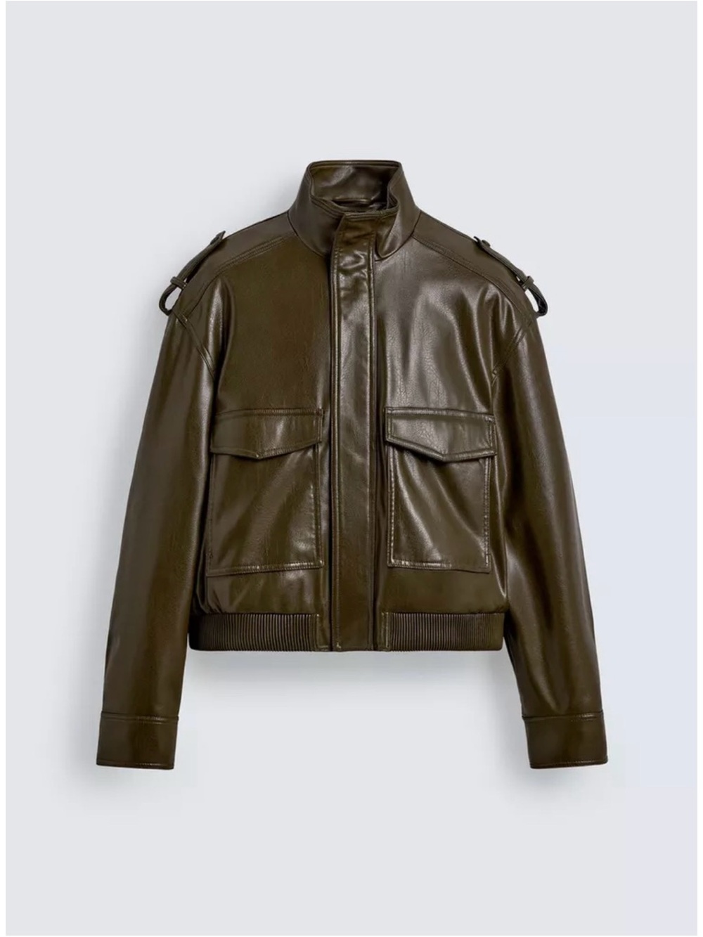 CROPPED FIT FAUX LEATHER JACKET
- Olive Green